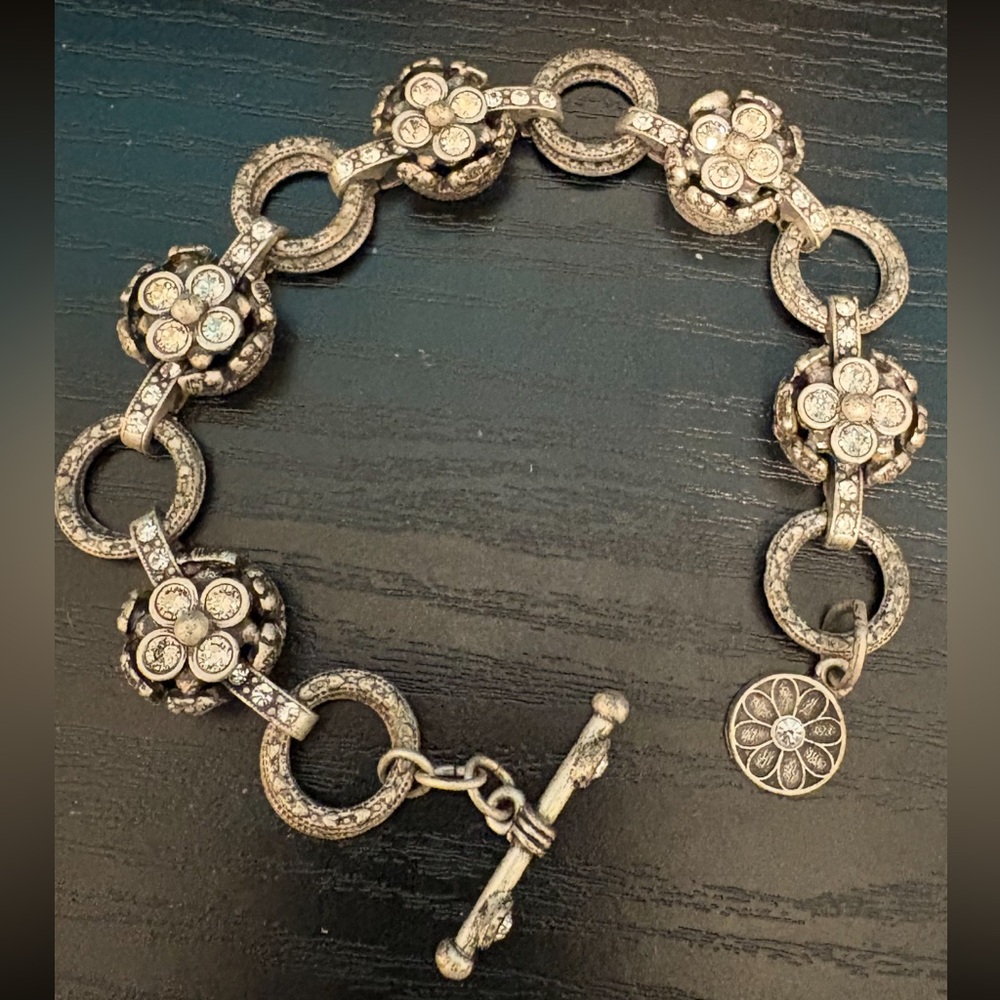 Sweet Romance bracelet vintage 8” toggle chain silver tone clear rhinestone